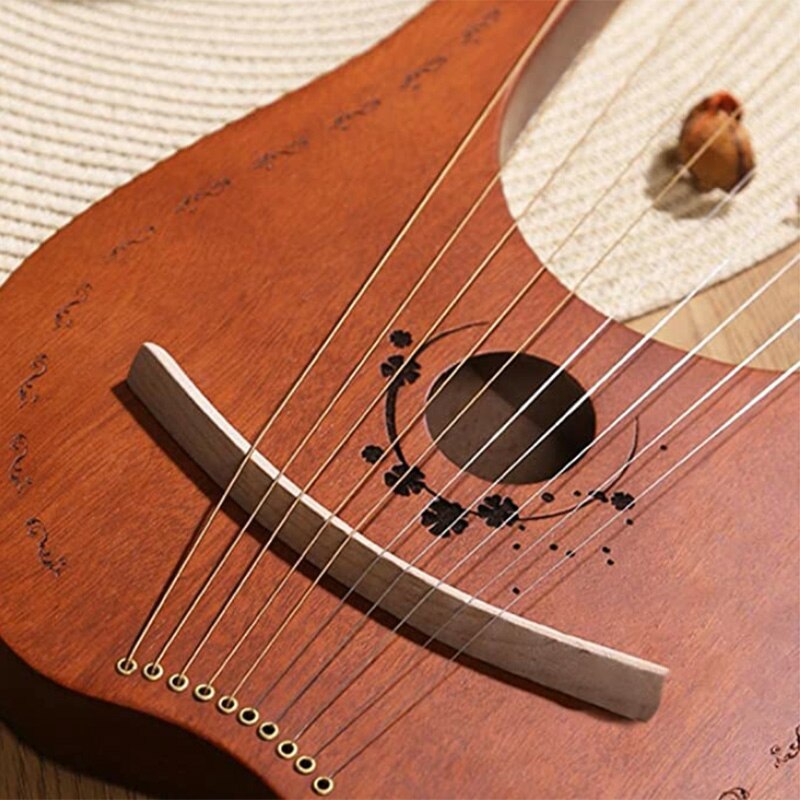 Lyreharpe , 10- strenget træ krop træfiner top streng instrument kropsinstrument med stemmenøgle og bæretaske