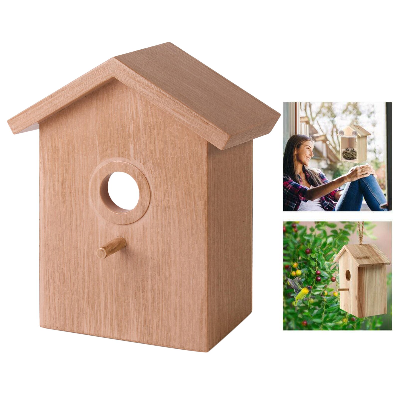 Wood Suction Cup Bird Nest Outside Sparrow Finch Chickadee Feeder Birdhouse