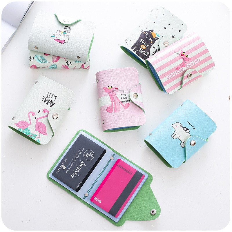 Leather Credit Card Holder Card Case Student Cute Cartoon ID Cards Women Wallet Passport Business Card Holder Book Protector