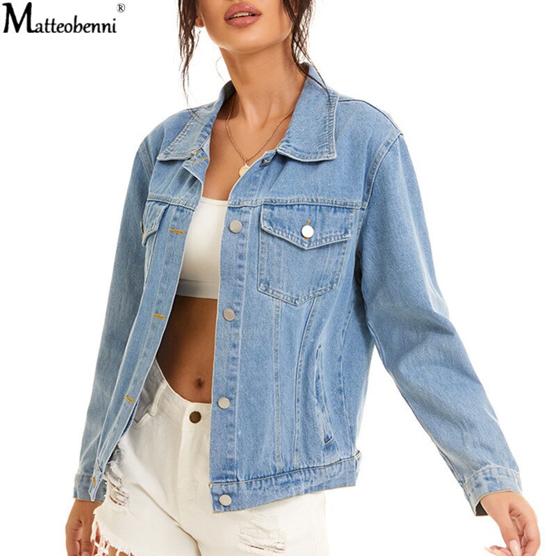 Chaqueta vaquera Mujer otoño Casual Jeans chaquetas señora Vintage suelto lavado desgastado manga larga invierno Jeans abrigos