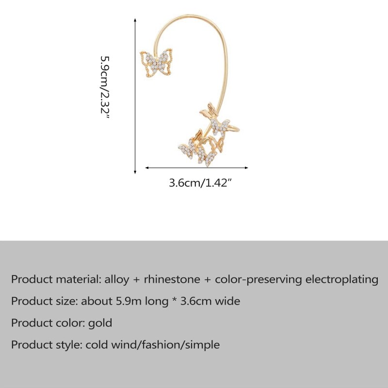 Unieke Rhinestone Vlinder Oorbellen Mini Geen Piercing Oor Clip Voor Vrouwen Meisje 2.32x1.25inch