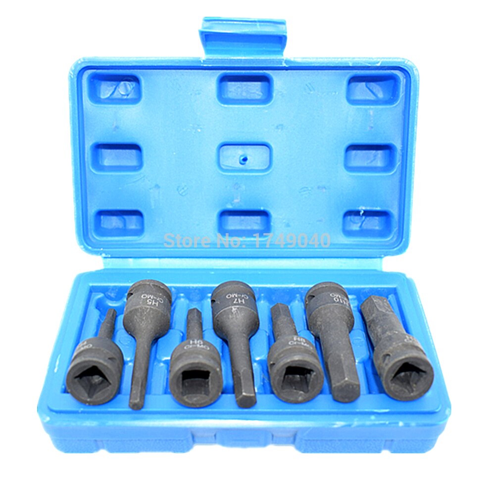 7pc slag zeskant bit doppenset 3/8 " vierkante aandrijving lucht impact inbussleutel bit dop cr -mo 60mm lange zeskantkop  h4 h5 h6 h7 h8 h10 h12