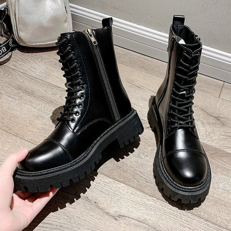 hiver élastique dentelle noir bottes bottes de Combat femmes moto chaussures plates-formes bottines femme talons hauts gothique chaussures