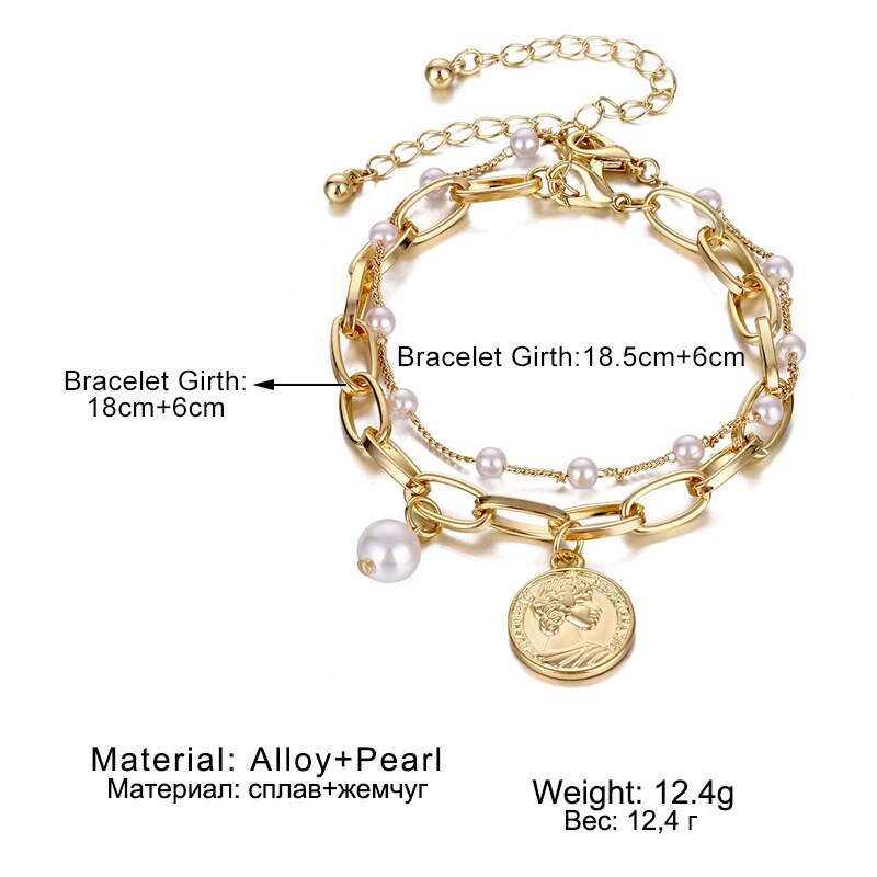 DAXI Boho Braccialetti D'oro per Le Donne Della Perla di Modo punk Della Catena Del Braccialetto Delle Donne Accessori Dei Monili per Le Donne del Regalo Del Braccialetto Pendenti E Ciondoli