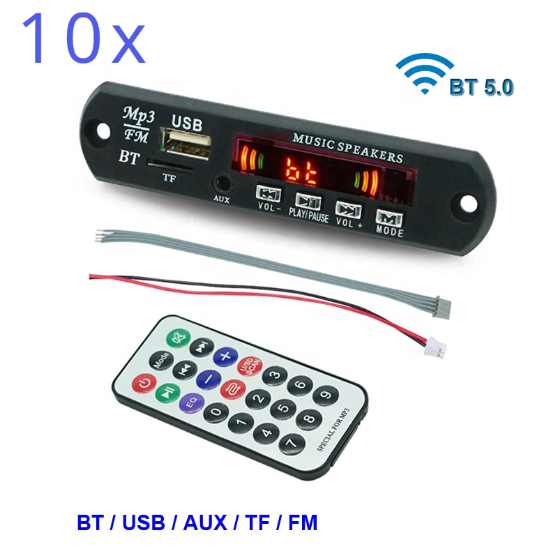 1/10pcs Bluetooth 5.0 MP3/WMA/WAV/APE/FLAC Decoder Board Car Audio USB TF FM Radio Module MP3 Bluetooth Music Player: black