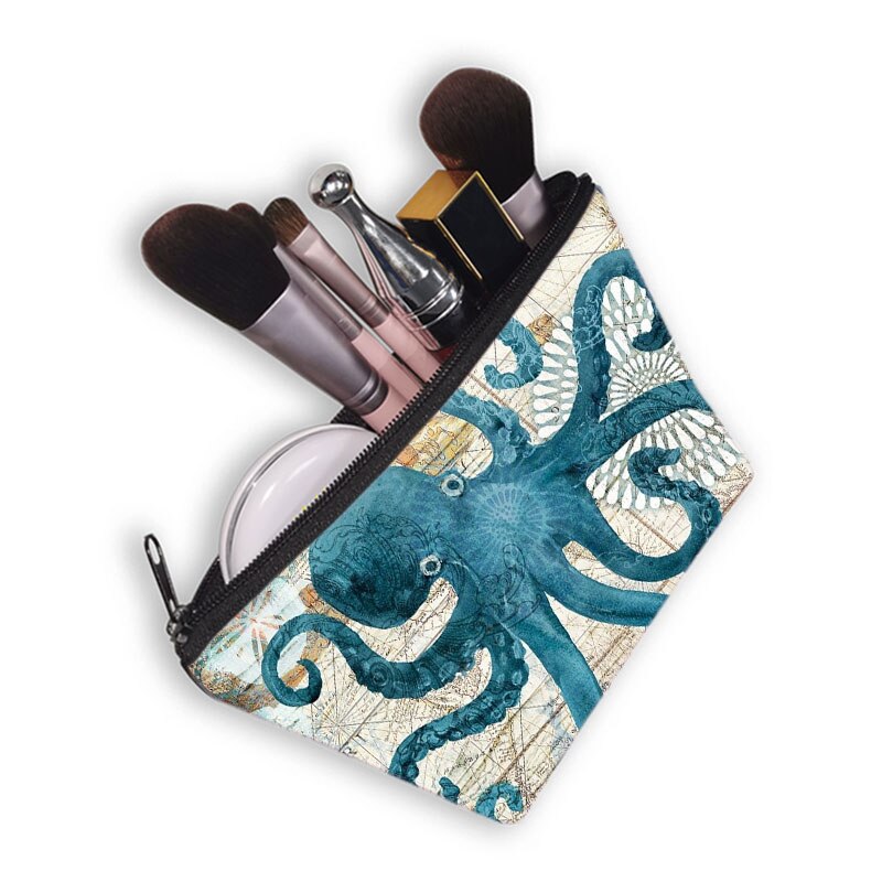 Bolsa de cosméticos con estampado de pulpo/tortuga marina/caballito de mar, estuche de cosméticos para mujer, bolsas de maquillaje para mujer, estuche de maquillaje de viaje