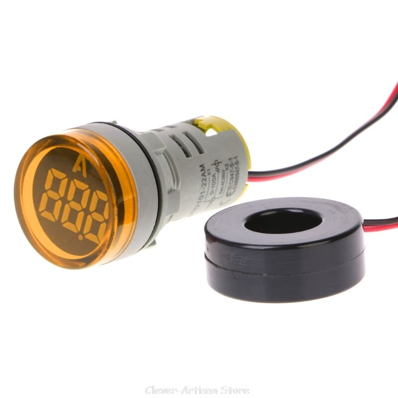 AC220V 22mm Digital Ammeter 0-100A Current Monitor Meter Signal Lamp Amperemeter Au 27 20: Yellow