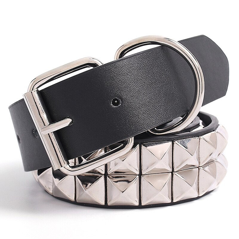Punk Rock – pyramide métallique à 2 rangées, ceinture en cuir, plus grande, cloutée, unisexe, hommes et femmes: Default Title