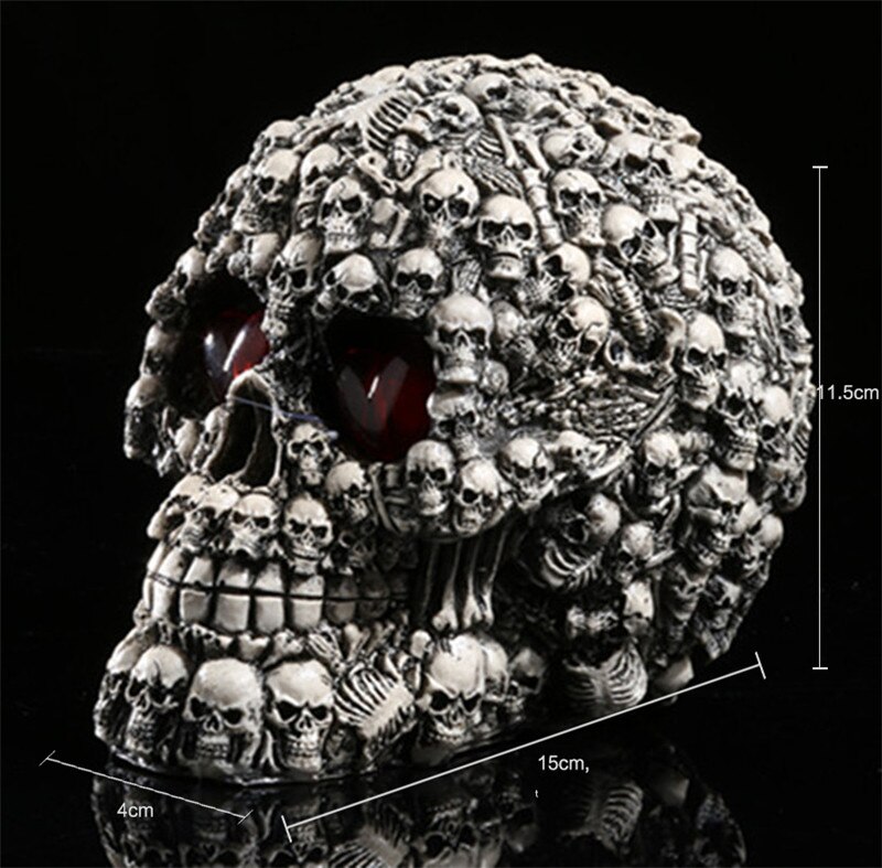 LED Eyes Resin Skull Skeleton Head Statues Demon Skull Figurines Sculpture Home Decoration Craft Halloween