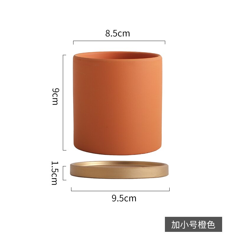 Eenvoudige, rechte, kleurrijke, cilindrische, keramische bloempot in europese stijl, vetplanten, bloemen, groene dillepot met gouden schaal: B8.5cm