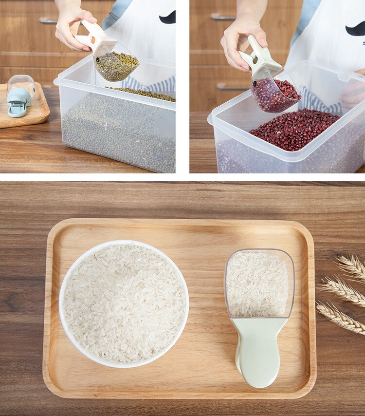 Forma de cabeza de pato creativa con cuchara de arroz transparente de plástico, Clip sellado, Dipper de agua para el hogar, cuchara bonita de pico de pato