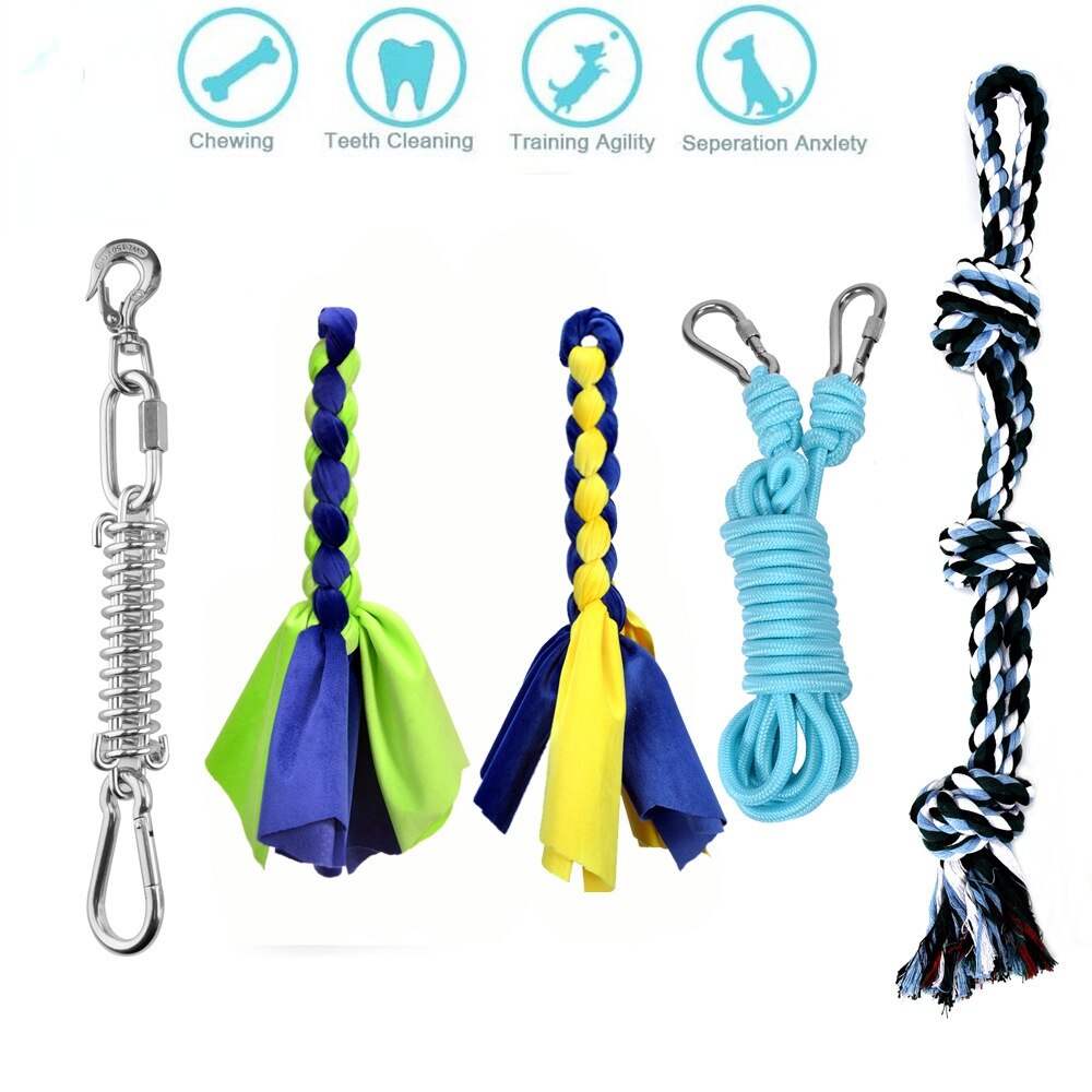LVTUBANLV Stainless Steel Spring Pole Dog Rope Toys,Hanging Exercise Rope, Dog Outdoor Hanging Toy Pull for Medium to Large Dogs: Gray