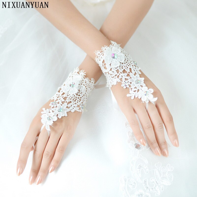 1 par de guantes sin dedos NIXUANYUAN de encaje para boda, nueva , blanca, marfil, guantes de novia con pulsera de anillo
