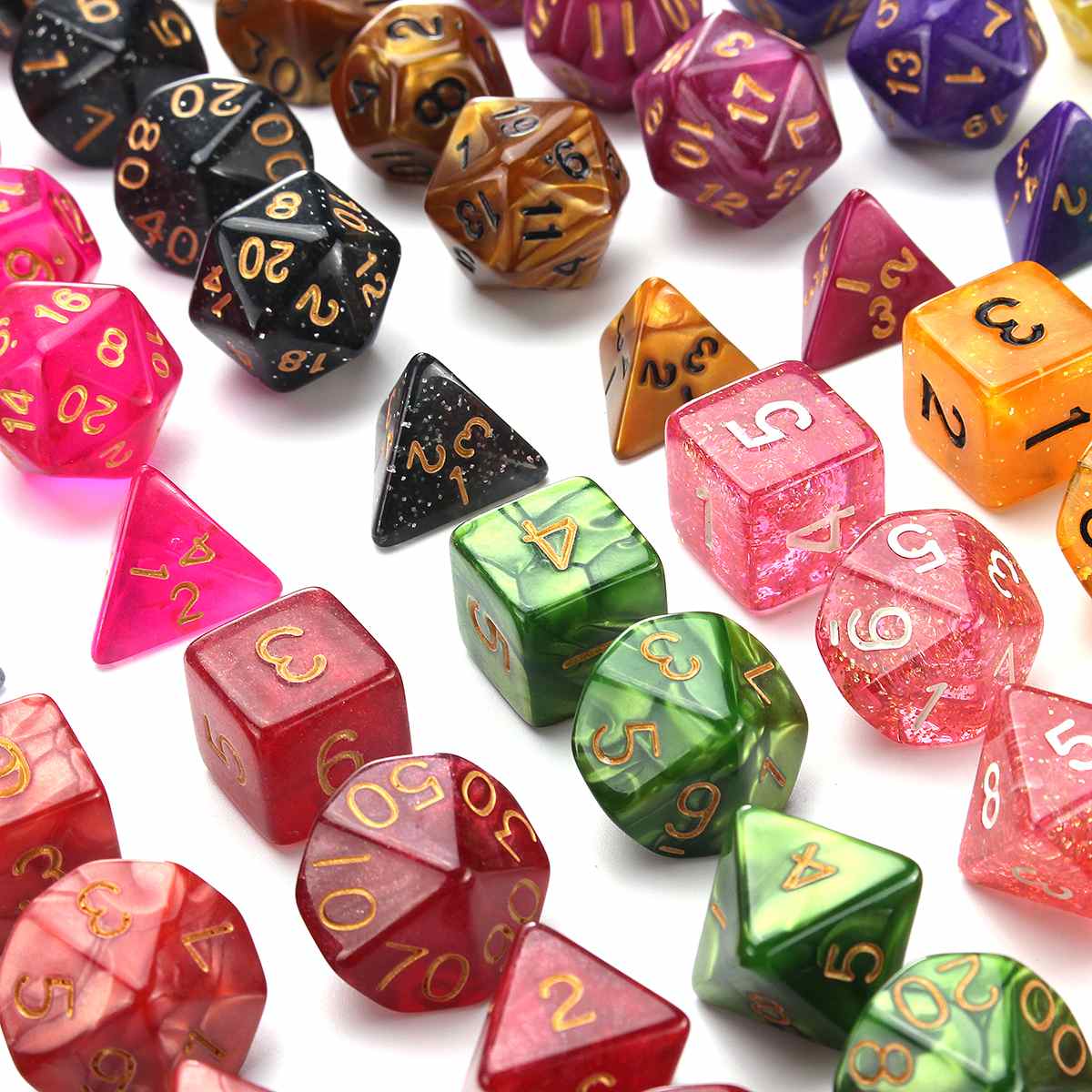 140 pces/280 pces conjunto de dados polyhedral trpg cor misturada diques D4-D20 para jogos de tabuleiro rpg + sacos de armazenamento