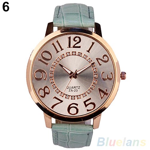 Mężczyźni kobiety duże cyfry arabskie kryształ górski Faux Skórzany kwarc analogowy zegarek na rękę sukienka damska zegarki prezent luksus: lekki niebieski