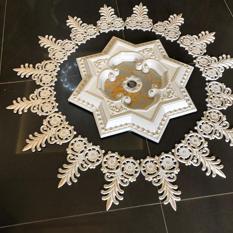 Decogold 60 * 60 cm star Palace ceiling accessory white gold decorative ceiling made in turkey