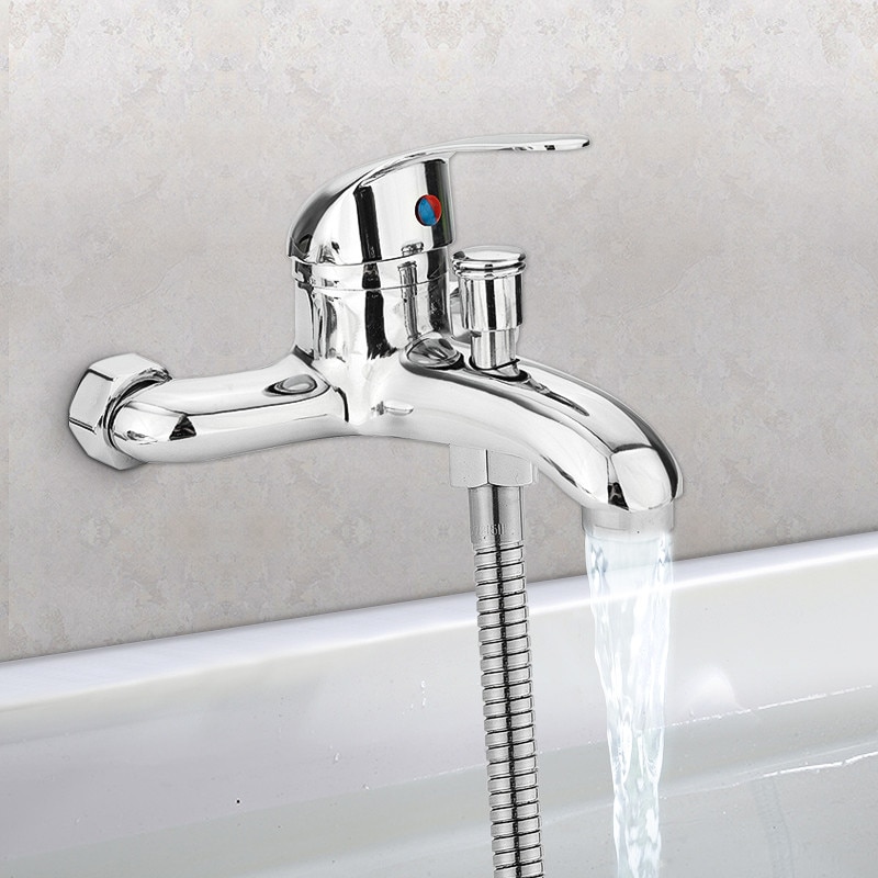 Zinklegering håndvaskarmaturer krom vægmonteret koldt vand dobbelt tud blandebatteri vandhane badekar brusebad
