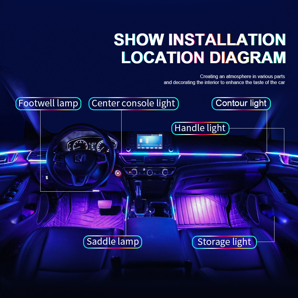Luz LED ambiental Universal para Interior de coche, sinfonía FullColor Streamer RGB, 64 colores, tira acrílica oculta, decoración, lámpara de ambiente