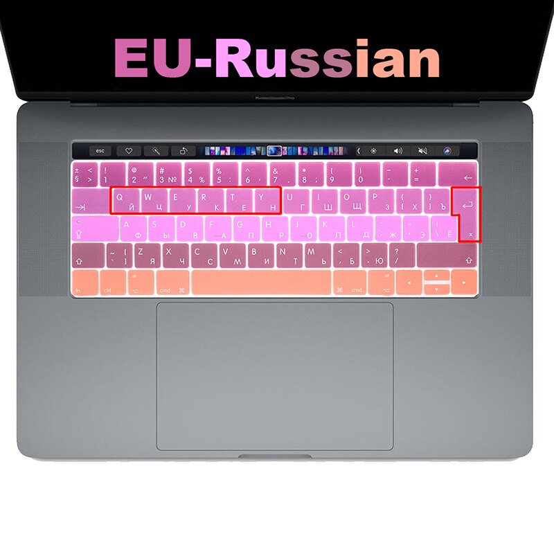 Coque de protection pour clavier russe avec barre tactile, film de protection pour Macbook Pro 13 15, pour modèle A1706/A1989 A1707 A2159 A1990 EU: Gradient red