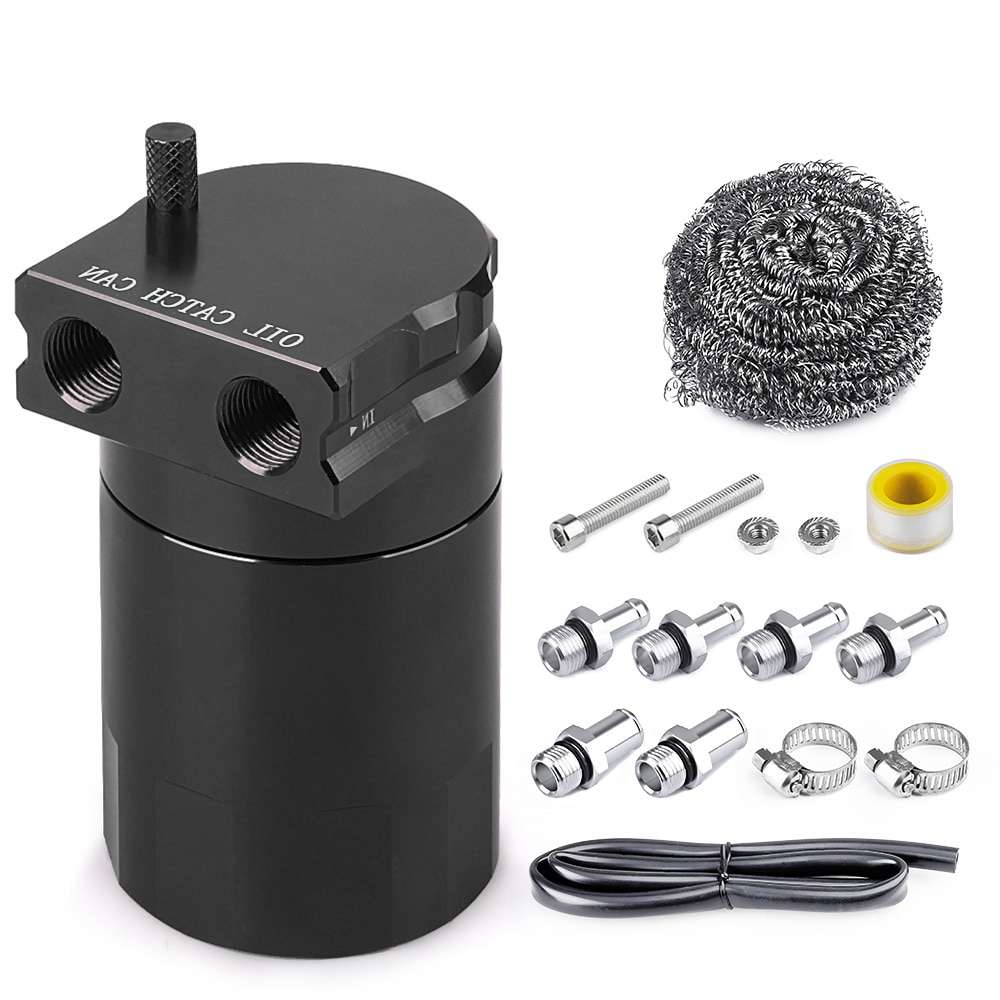 300ml Aluminum Oil Catch Can Kit Reservoir Fuel Tank Engine Polish Baffled Car Universal Oil Catch Can Kit With adapter Black