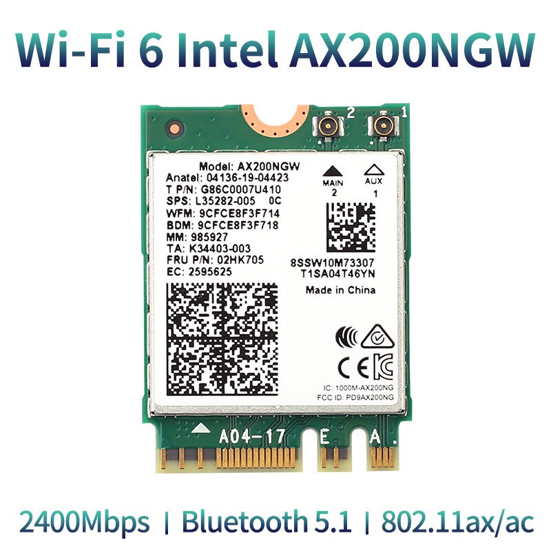 Wifi 6 Intel AX210 2400Mbps M.2 Ngff Wifi Kaart Bluetooth 5.2 Wifi 6E 2.4Ghz/5G 802.11ax wireless Network Adapter Voor Windows10: AX200