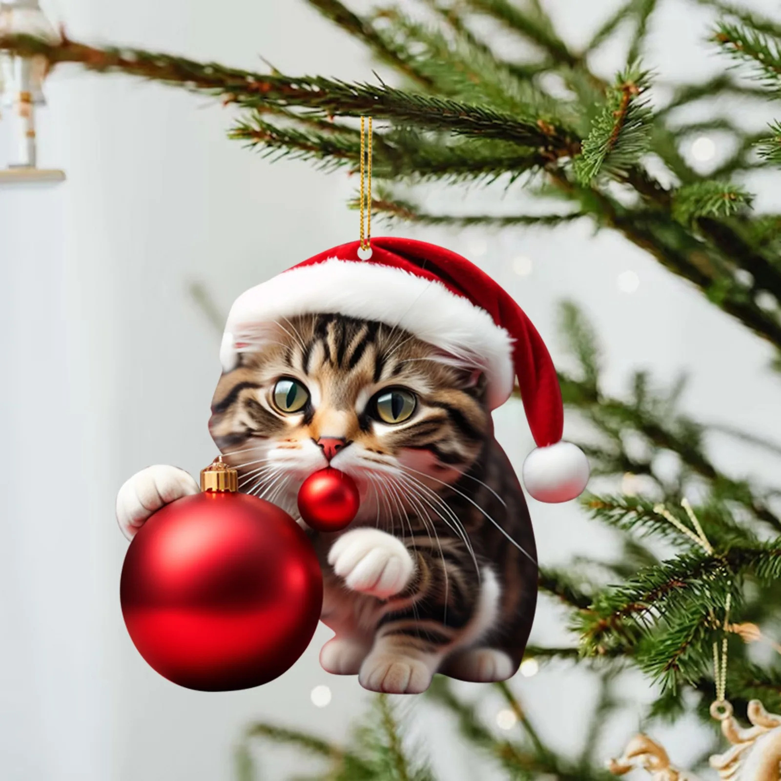 Christmas Modern Home Decoration,Car Pendant Hanging Ornament2d Acrylic Funny Cat Christmas Tree Ornament Cat Acrylic Ornament: Olive