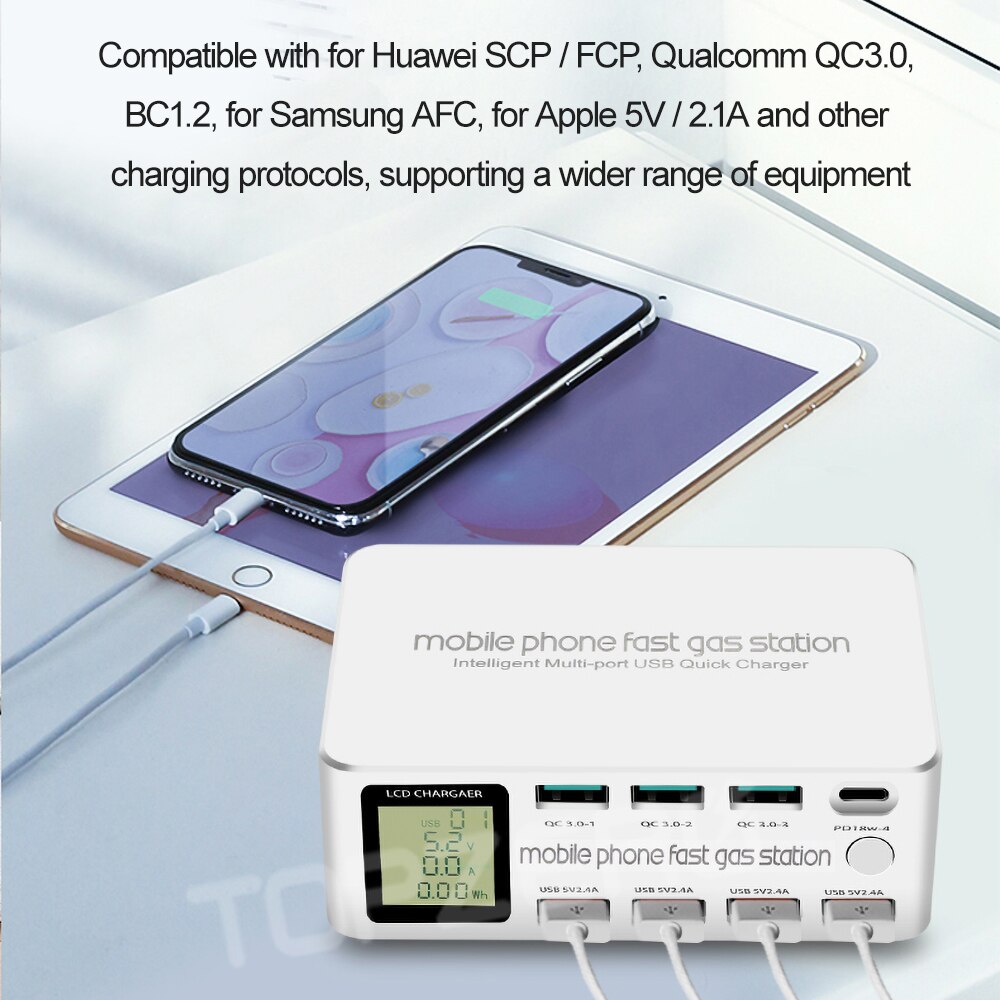 8 Port inteligentna ładowarka USB 100W szybkie ładowanie 3.0 PD 3.0 szybkie ładowanie adapter LCD wielu stacja ładująca USB dla iPhone X XS Samsung