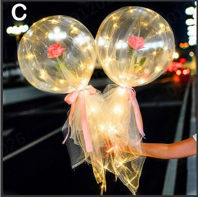 Handle Led Balloon With Sticks Luminous Transparent Rose Bouquet Ballons Wedding Birthday Party Decorations LED Light Balloon #6: E