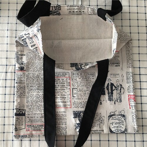 Bolso grande de hombro para compras YILE, algodón, lino, Eco Market, estampado de ilustración, periódico 8417d: 1-layer