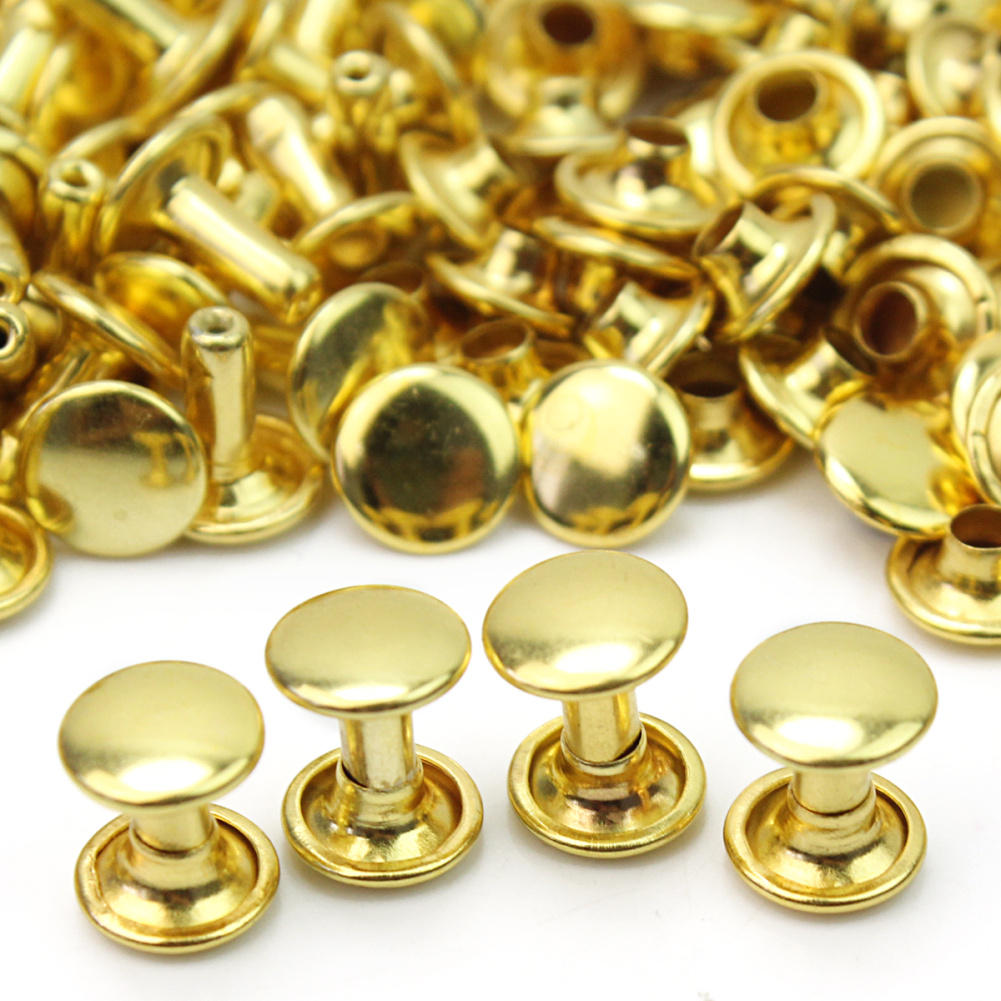 100 st/lot guld koppar runda platta nitar för att dekorera väskor skor kläder läderhantverk punkrock gör det självtillbehör 7*8mm