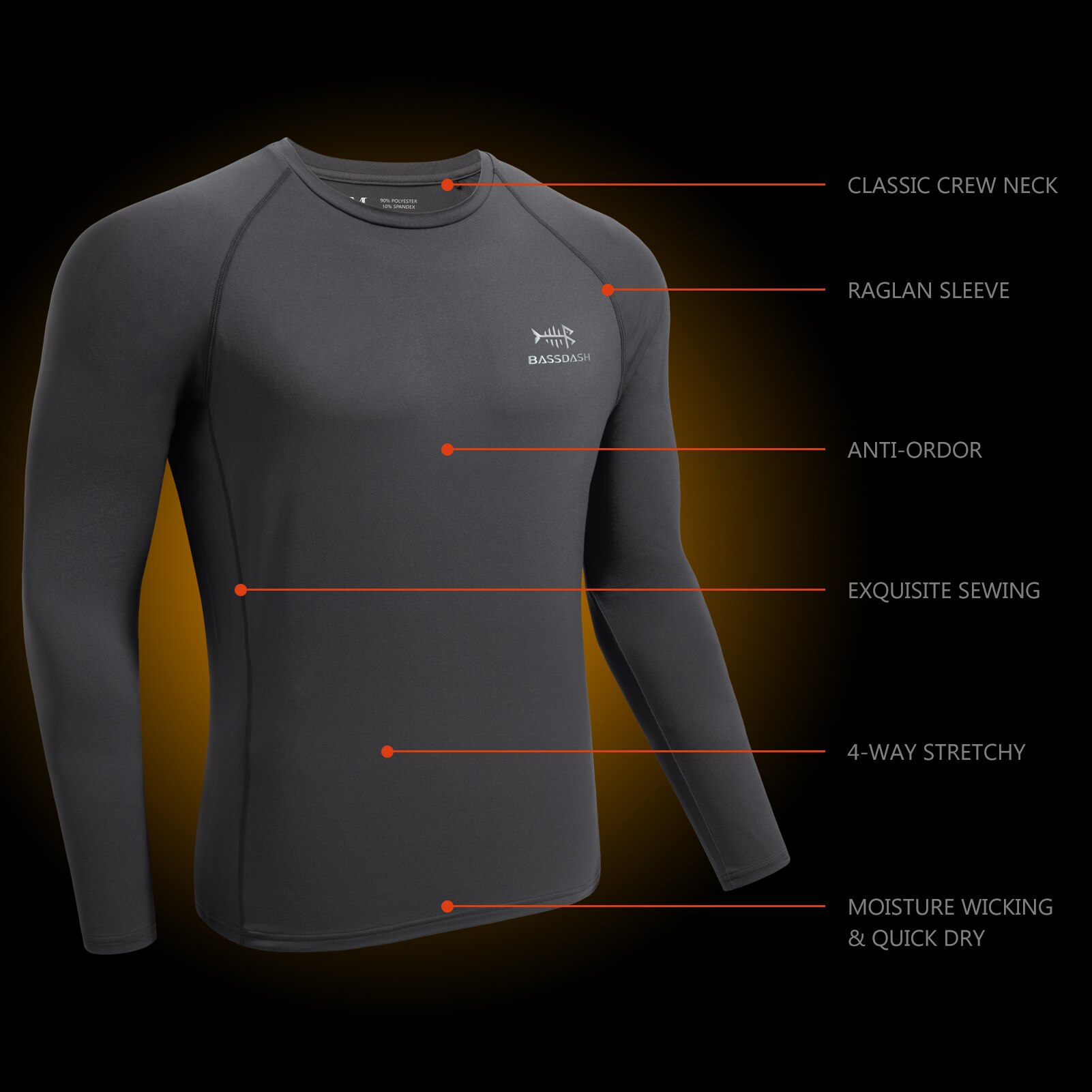 Bassdash Men&#39;s Lightweight Thermal Base Layer Shirt Antimicrobial Underwear Top Warm Ultra Soft Quick Dry FS19M
