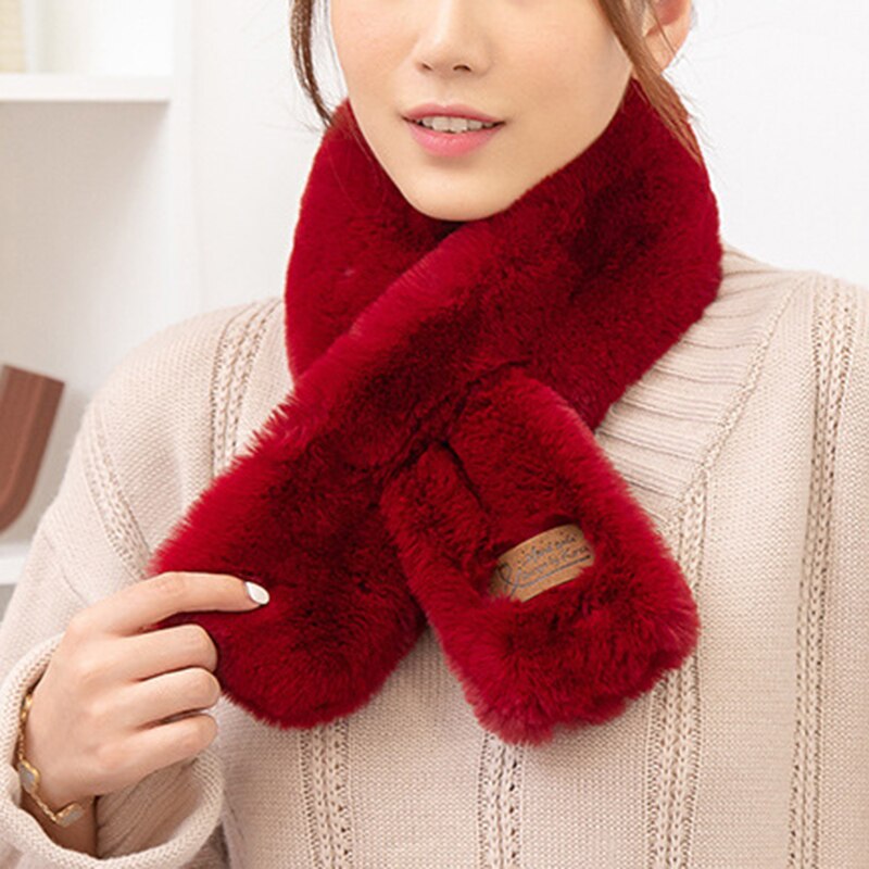 Bufanda de cuello para mujer, bufanda cruzada de felpa, encogimiento de hombros para otoño e invierno, abrigo, vestido, XIN: Wine red