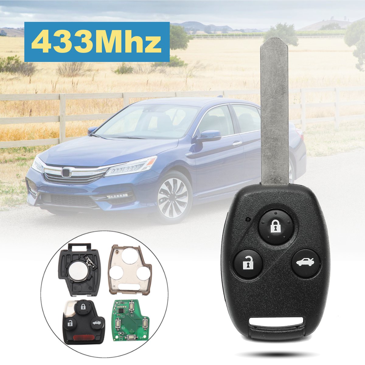 For Honda-Accord 2003 2004 2005 For CRV 2005-2006 3 Buttons Remote Key 433Mhz ID48 chip Car Remote Key Fob with Blade