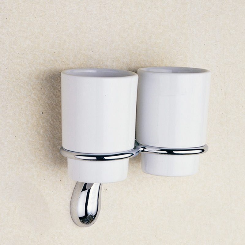 Krom badeværelse hardware sæt messing bruser sæbedispenser håndklæde ring bar morgenkåbe kroge bøjle vægmonteret toilet børste papirholder: Dobbelt kopholder