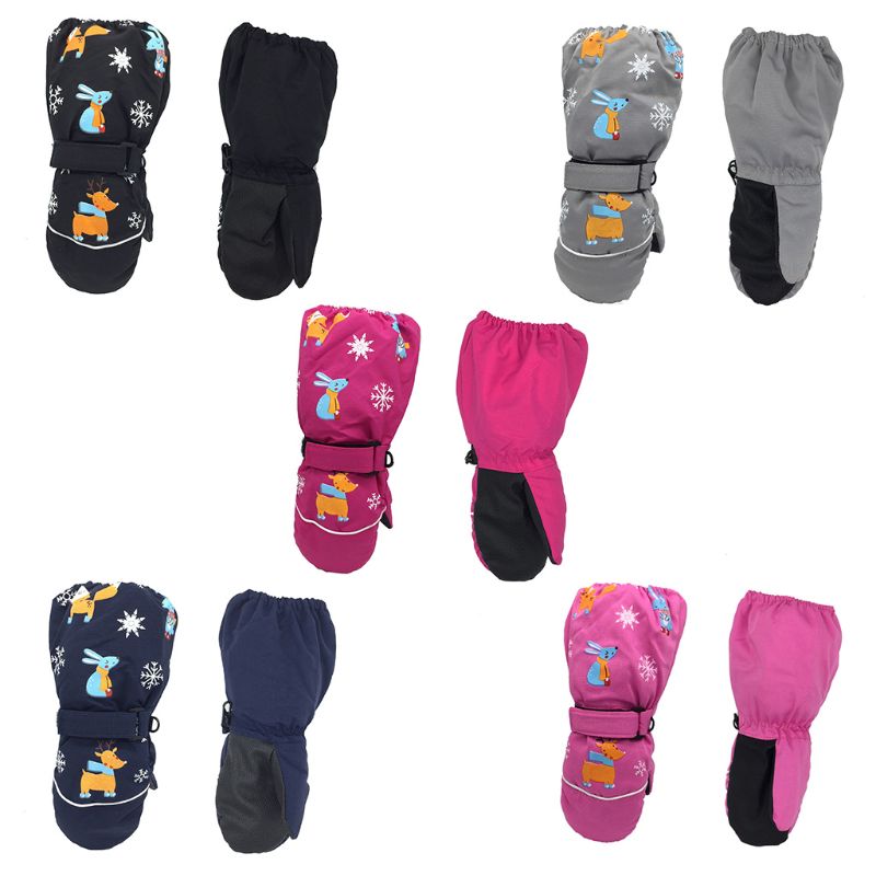 Winter Kinderen Print Cartoon Herten Konijn Verdikking Ski Handschoenen Kids Winddicht Waterdicht antislip Lange mouwen Wanten