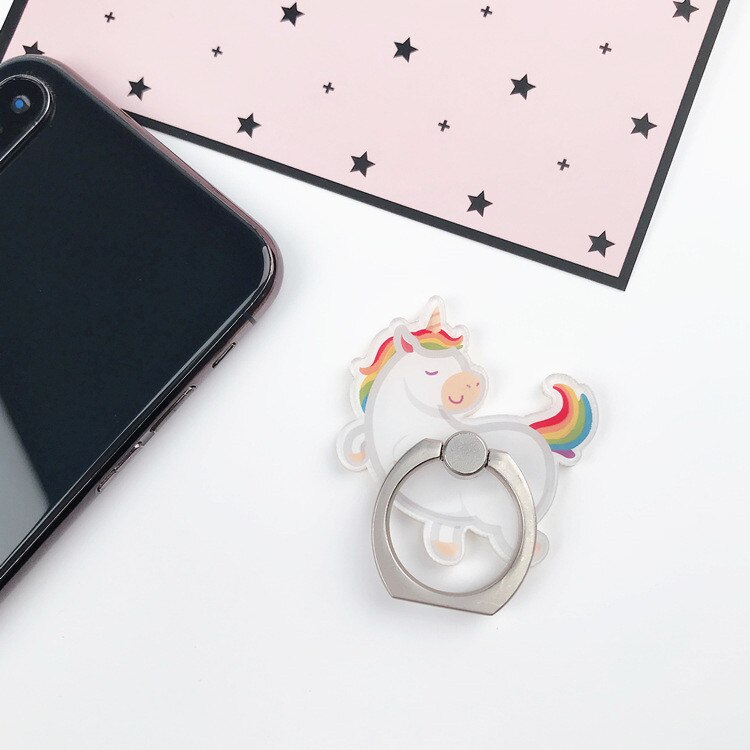 Acryl Karikatur Einhorn praktisch Ständer Halfter Einhorn Finger Ring Handy, Mobiltelefon Smartphone Halfter Stehen Für IPhone Huawei Alle Telefon: Regenbogen