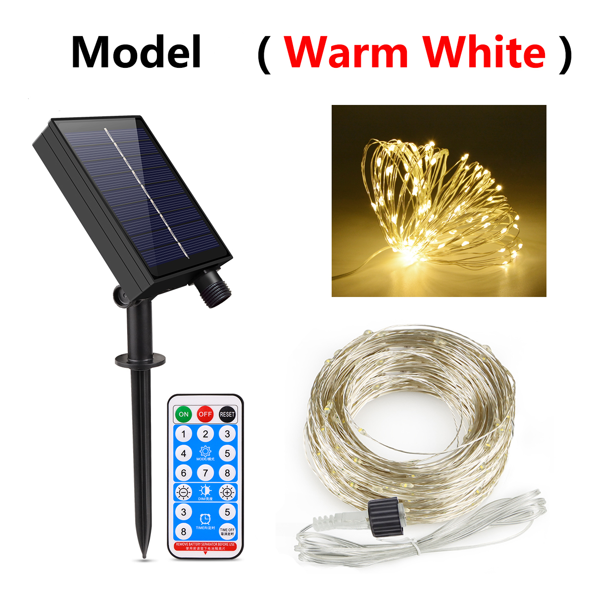 Solar Outdoor Garden Decoration Lights String Dimmable,Waterproof,Copper Wire Lamp Chain for Tree Camping Party Decor: Beige / UK