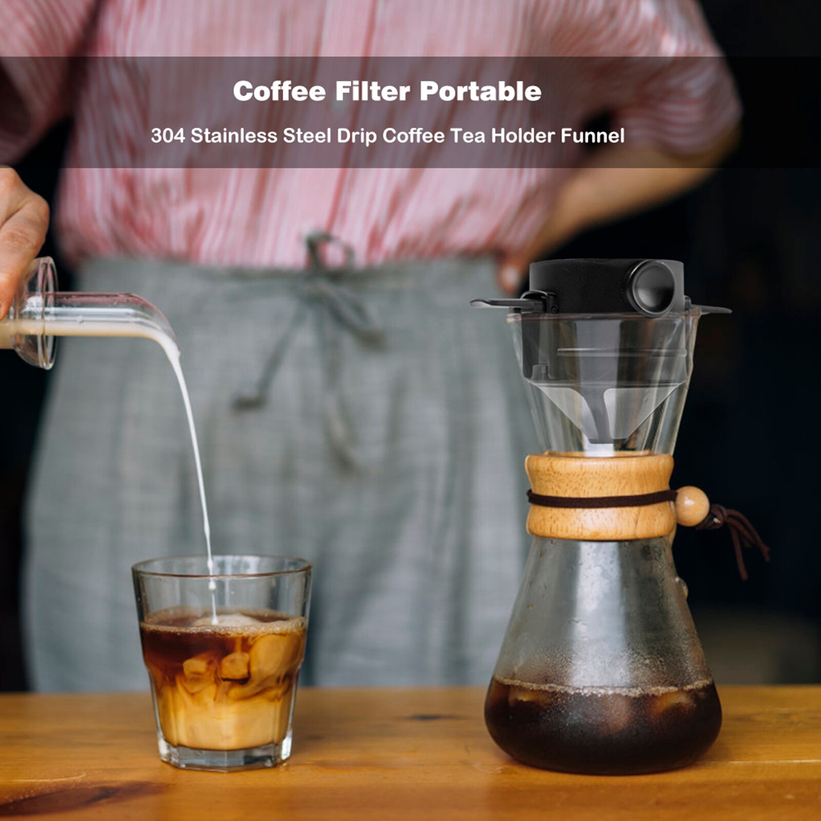 1/2pcs Coffee Filter Portable Stainless Steel Drip Coffee Tea Holder Funnel Baskets Reusable Tea Infuser Stand Coffee Dripper