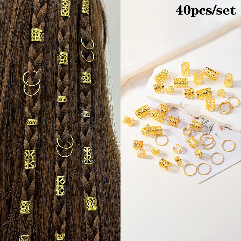 1set Dreadlock Hair Rings Hair Jewelry Cuffs Clip Hair Braids Dirty Braids Bead Hippie Hairpin Accessories Headwear For Women: green