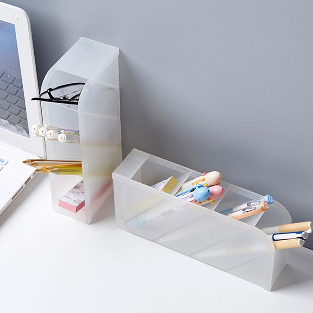 Multifunctional 4 Grid Desktop Organizer Pen Holder Makeup Storage Box School Office Accessories Stationery