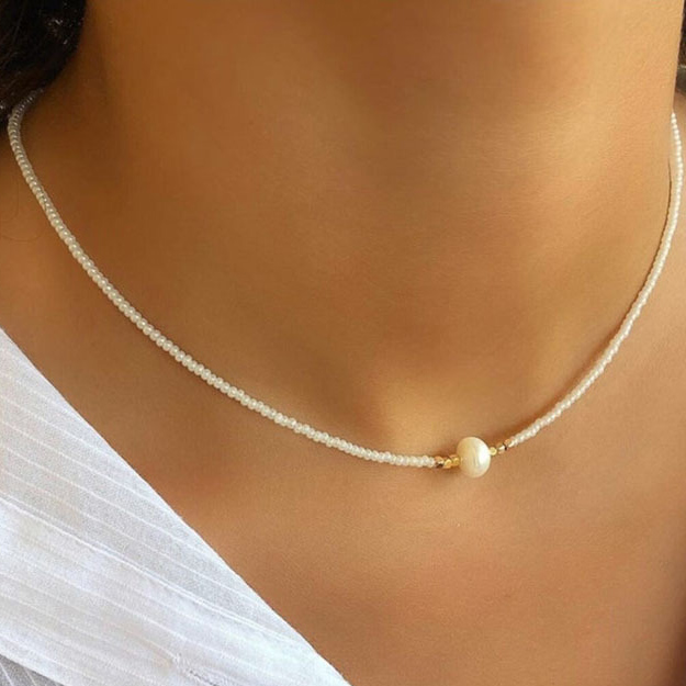 Cadena de cuentas de Color dorado hecha a mano bohemia, collares de , colgante de perlas, joyería para vacaciones en la playa para mujer, accesorios N0374: PLATEADO