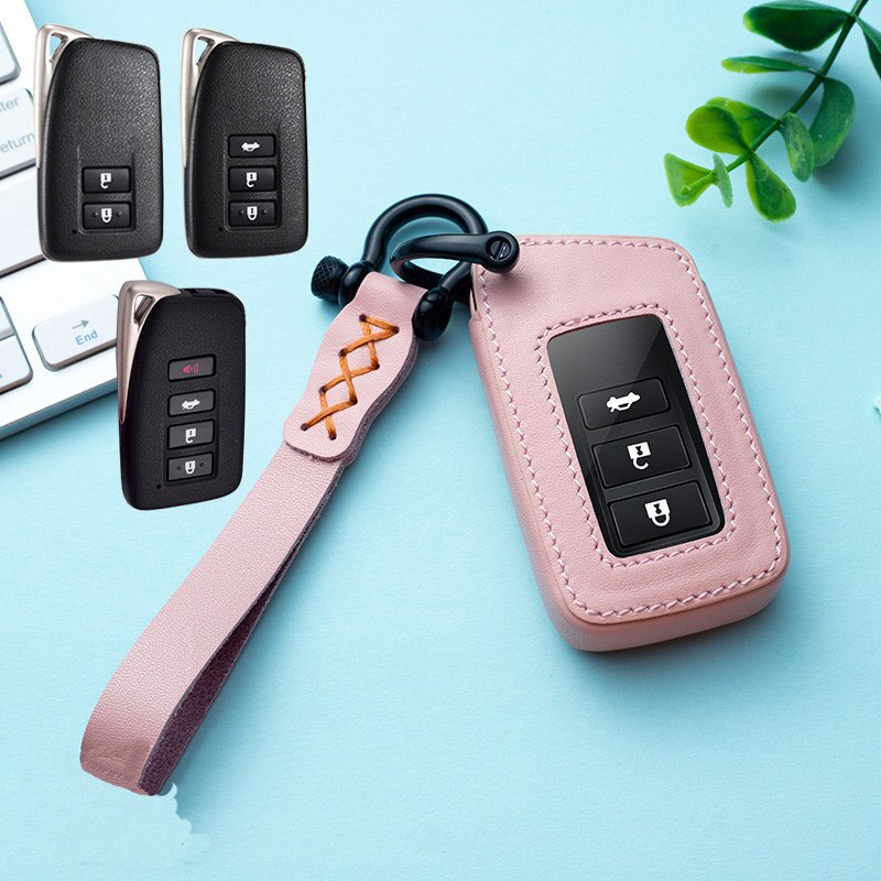 Leather Car Key Case Cover fob for Lexus RX350 NX300 Es300h Rx450h GS300 GX470 IS250 ES350 LX570 GX460 Nx300h Is300h: Pink