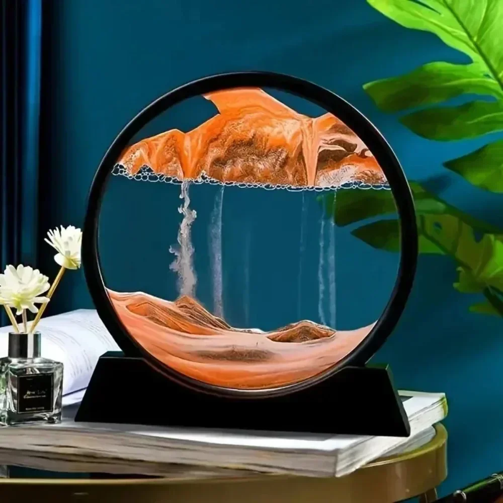Reloj de arena 3D, arena movediza móvil, imagen artística de arena, cristal redondo, paisaje de arena de aguas profundas, pintura artesanal que fluye, de decoración del hogar para oficina