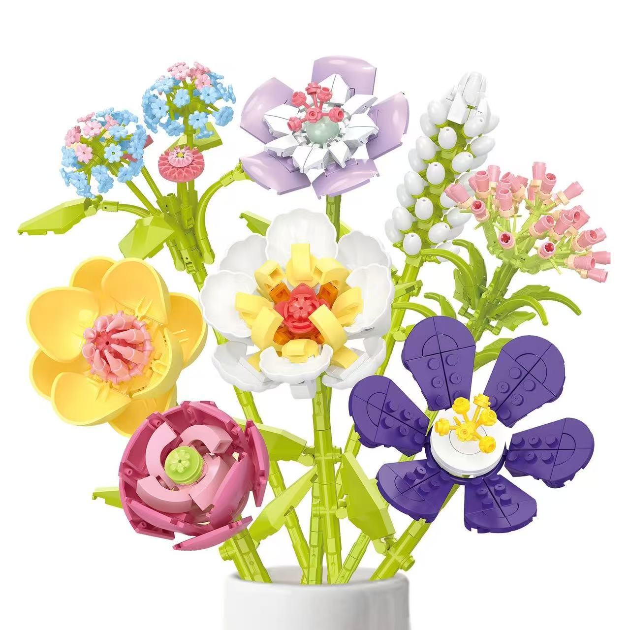 13 stili di fiori blocchi di costruzione rosa blocco di costruzione di San Valentino lavanda pesca giglio della valle tulipano mattoni ornamento per la casa fai da te