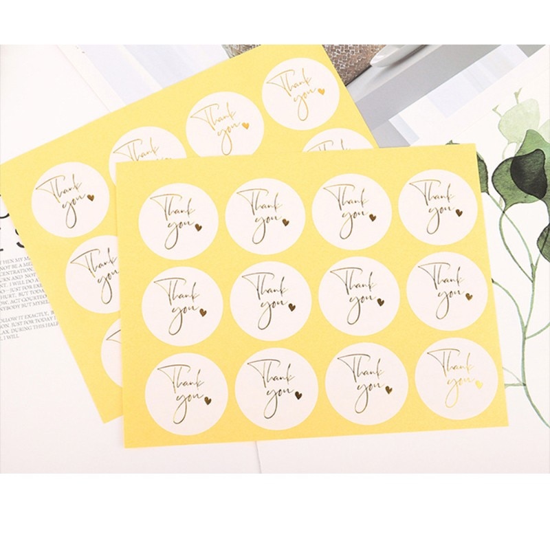 120pcs/pack Bronzing Thank You sealing sticker stamping round white background simple Decoration handmade paper bag envelope