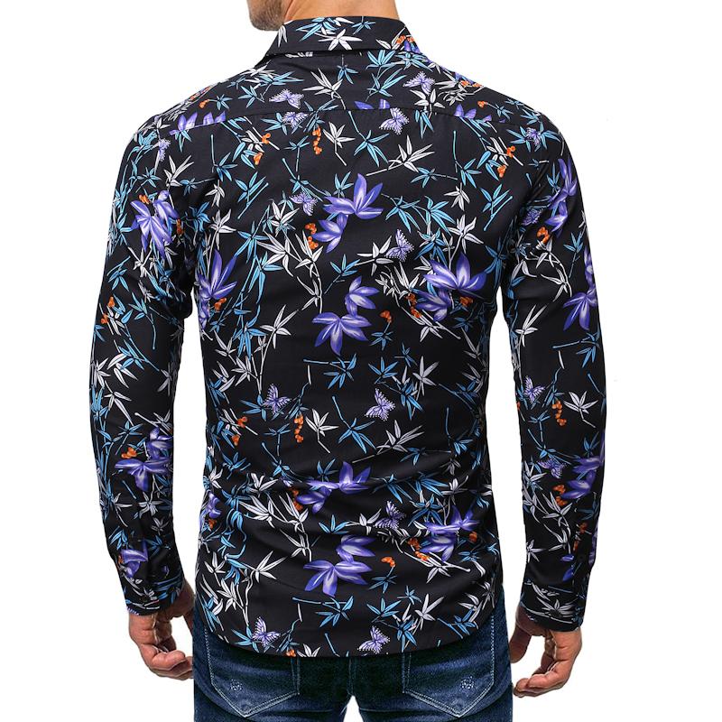 Lange mouwen heren hawaiiaans casual bloemen overhemd voor mannen blouse plus size vrijetijdskleding zwart bruin