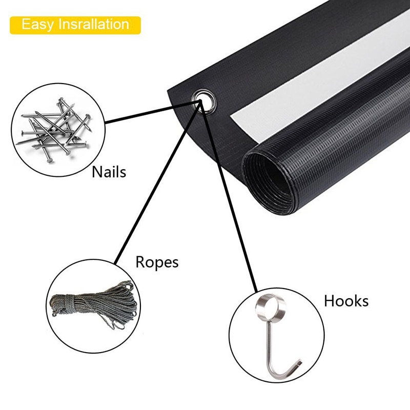 100 inch Wall Mounted PVC Projection Screen 16:9 Matte White HD Portable Projector Screen for Home Theater Outdoor Movie