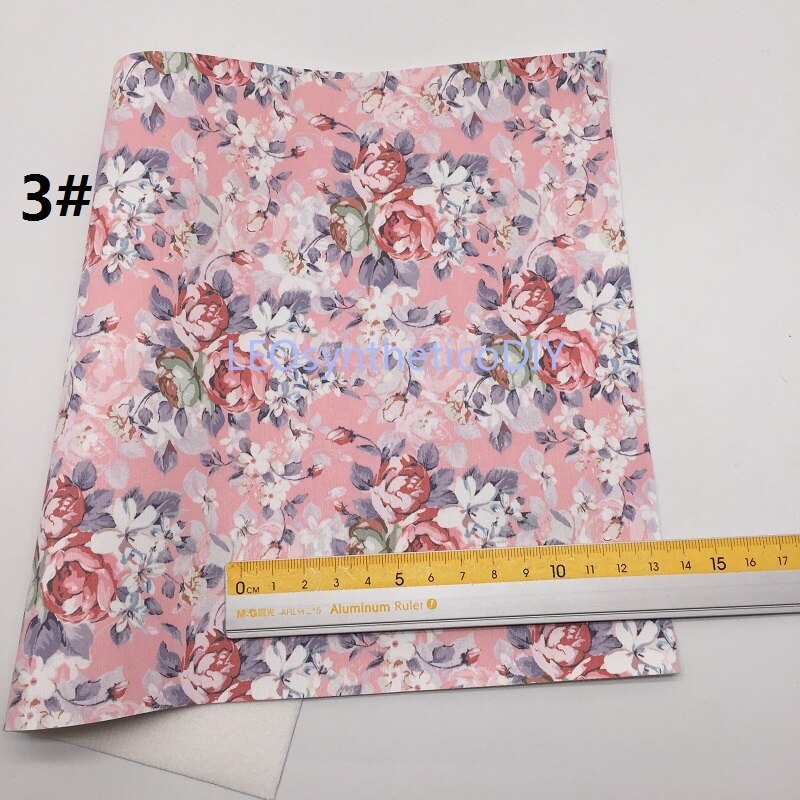 1PC 21X29CM Bloemen Gedrukt Faux Leer Stof, Synthetisch Leer Lakens, PU Leer Voor Maken Bows LEOsyntheticoDIY T343A