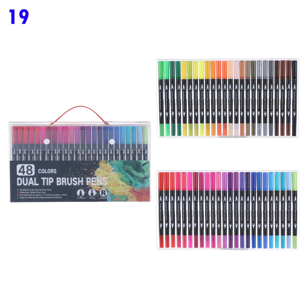 Caneta aquarela de cabeça dupla, caneta de aquarela com 12/18/24/36/48/72/100/unidades/pacote cores conjunto de marcador de cor, caneta de marcador de arte, canetas, material escolar: 19