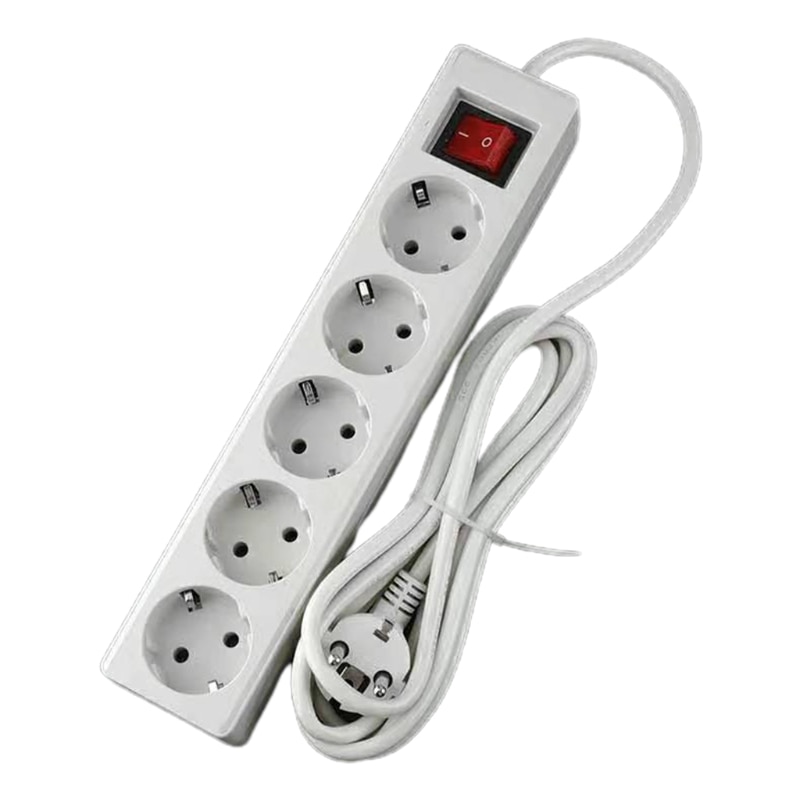 EU Standard German Type Power Strip 3/4/5 Sockets in a Row Flat Adapter Light Switch with Surge Protector Extension Cable G8TB